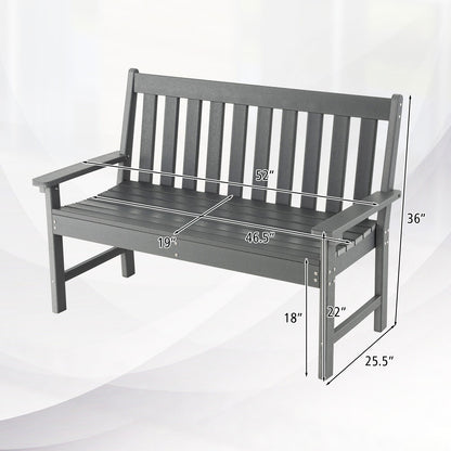 52 Inch All-Weather HDPE Outdoor Bench with Backrest and Armrests, Gray Outdoor Benches at Gallery Canada
