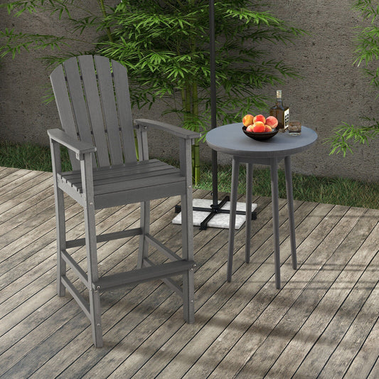 30 Inches Counter Height Outdoor HDPE Bar Stool with Armrests and Footrest, Gray - Gallery Canada