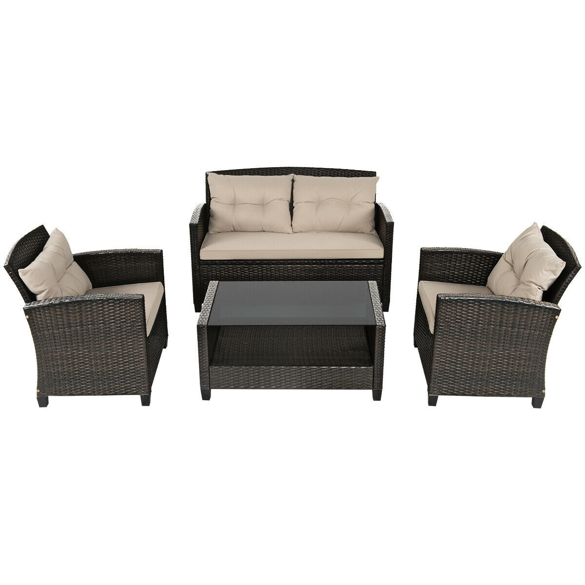 4-Piece Outdoor Rattan Furniture Set With Glass Table Patio Conversation Sets at Gallery Canada