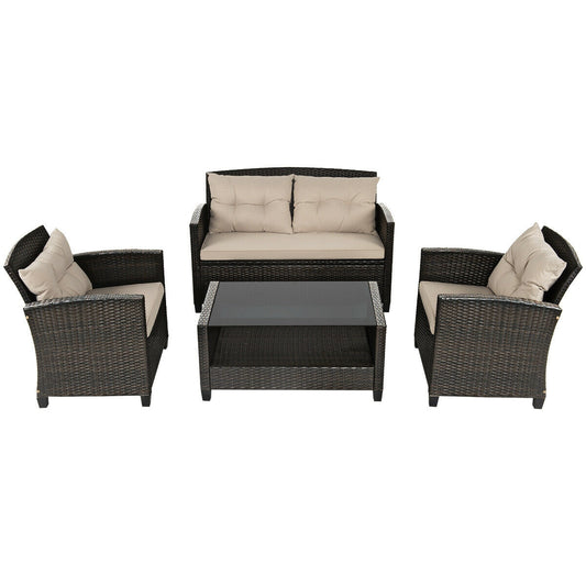 4-Piece Outdoor Rattan Furniture Set With Glass Table Patio Conversation Sets Options at Gallery Canada