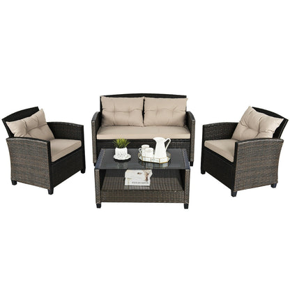 4-Piece Outdoor Rattan Furniture Set With Glass Table Patio Conversation Sets at Gallery Canada
