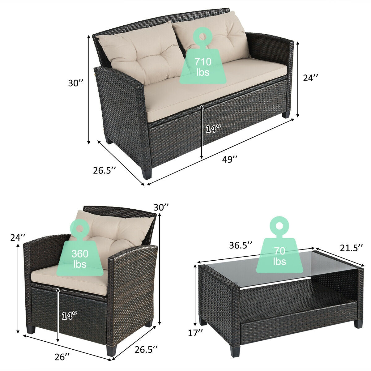 4-Piece Outdoor Rattan Furniture Set With Glass Table Patio Conversation Sets at Gallery Canada