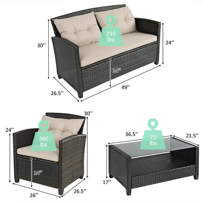 4-Piece Outdoor Rattan Furniture Set With Glass Table Patio Conversation Sets at Gallery Canada