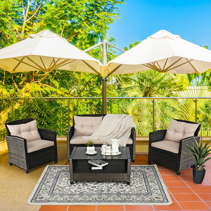 4-Piece Outdoor Rattan Furniture Set With Glass Table Patio Conversation Sets at Gallery Canada