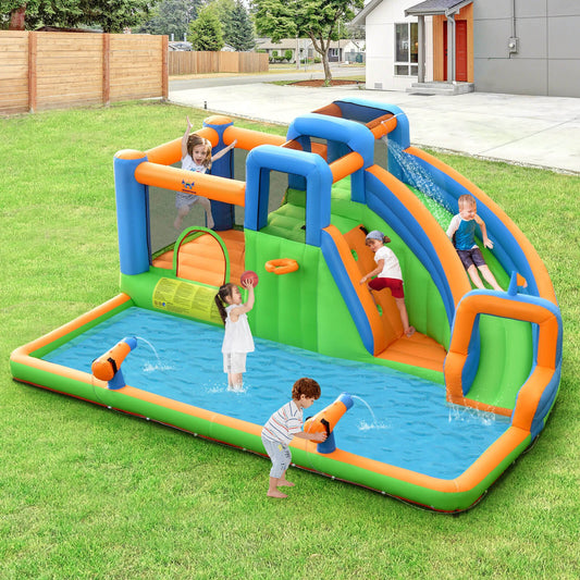 7-in-1 Inflatable Giant Water Park Bouncer with Dual Climbing Walls and 735W Blower - Gallery Canada