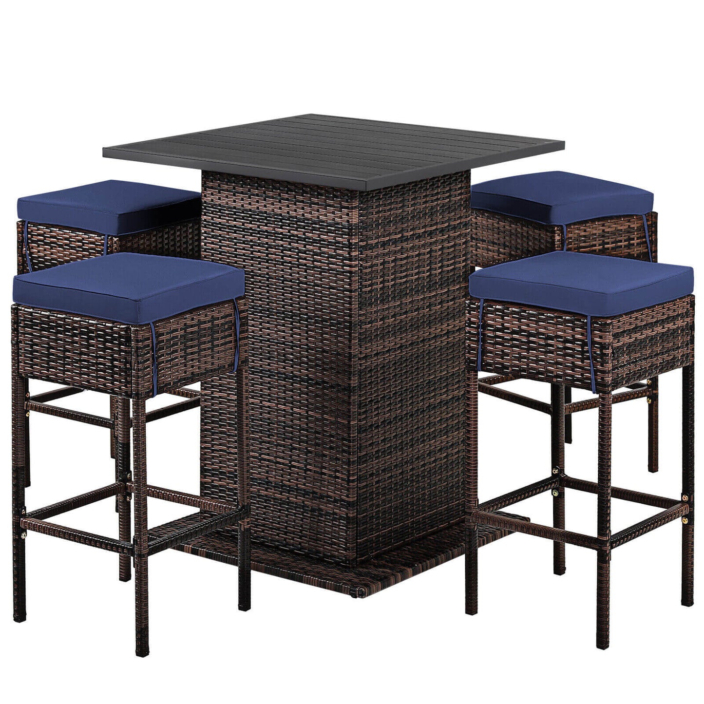 5 Piece Patio Rattan Bar Table Stool Set, Navy Patio Bar Furniture Navy at Gallery Canada