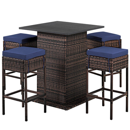 5 Piece Patio Rattan Bar Table Stool Set, Navy Patio Bar Furniture Navy at Gallery Canada