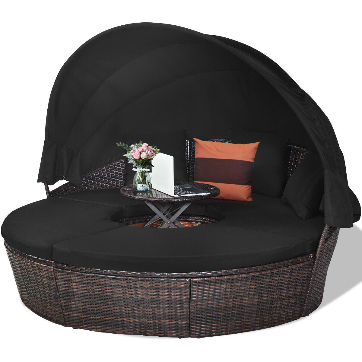 Outdoor Daybed with Retractable Canopy, Black Patio Furniture Sets at Gallery Canada