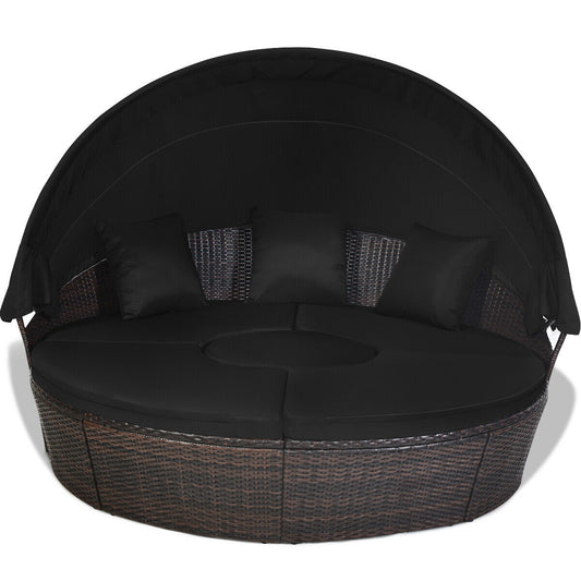 Outdoor Daybed With Retractable Canopy, Black Patio Furniture Sets Black at Gallery Canada