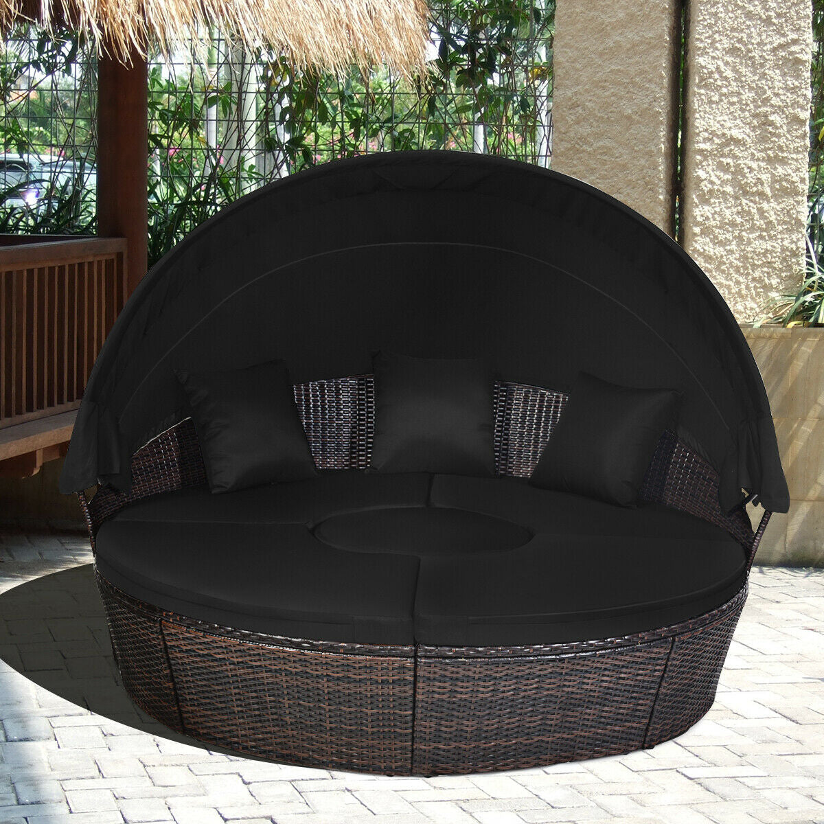 Outdoor Daybed with Retractable Canopy, Black Patio Furniture Sets at Gallery Canada