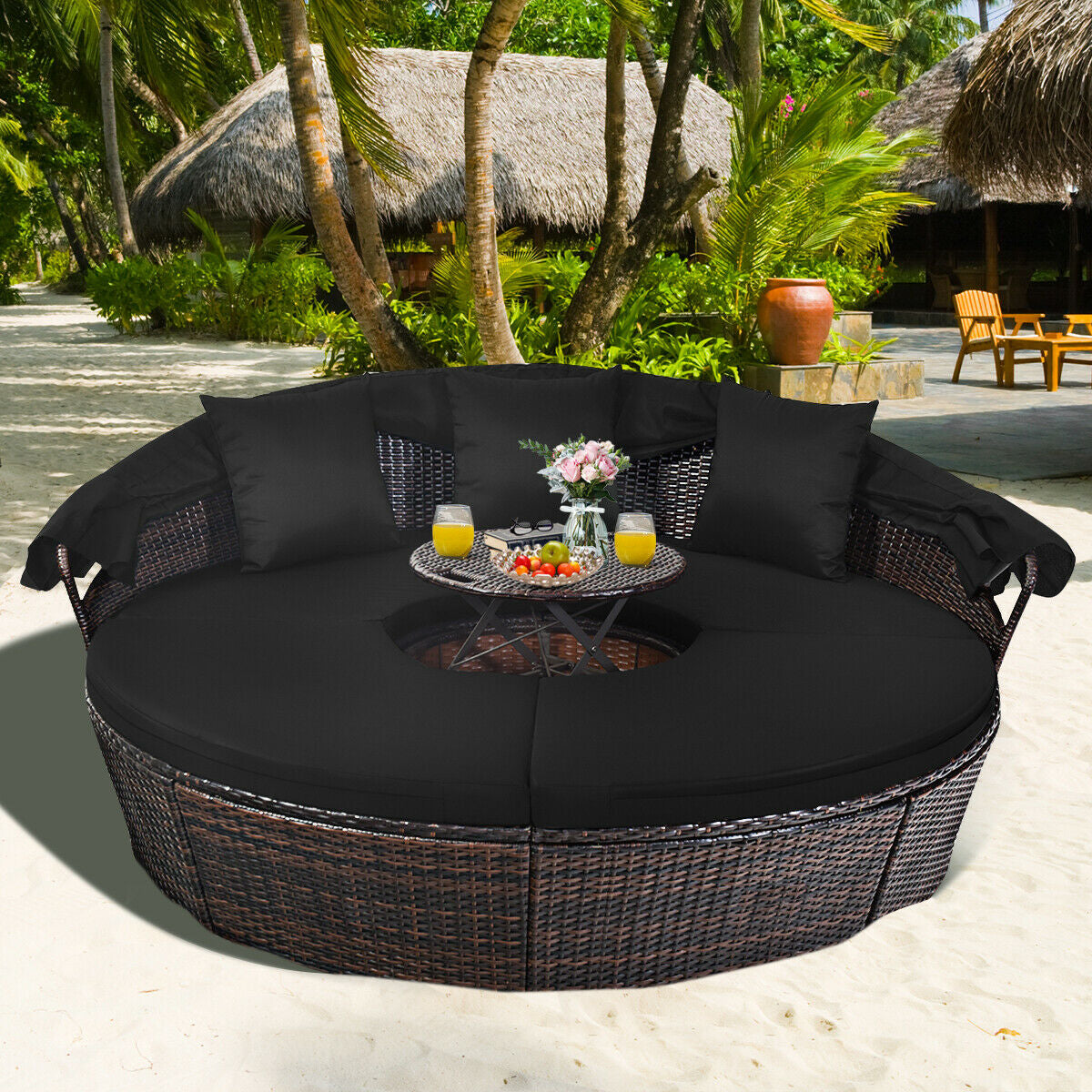Outdoor Daybed with Retractable Canopy, Black Patio Furniture Sets at Gallery Canada