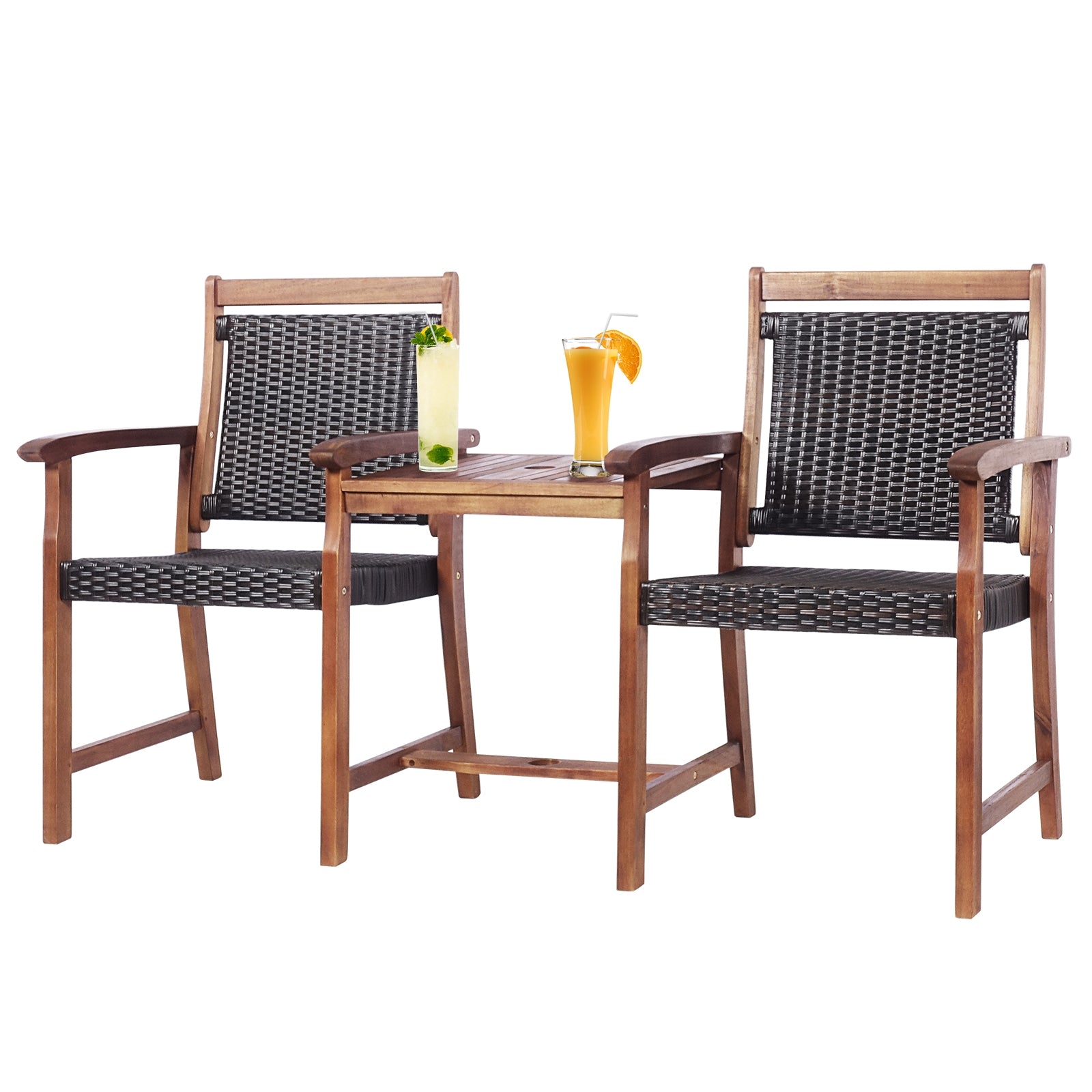 2-Seat Patio Rattan Acacia Wood Chair with Coffee Table, Brown Patio Conversation Sets at Gallery Canada