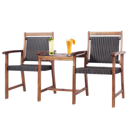 2-Seat Patio Rattan Acacia Wood Chair with Coffee Table, Brown Patio Conversation Sets at Gallery Canada