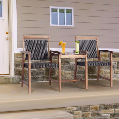 2-Seat Patio Rattan Acacia Wood Chair with Coffee Table, Brown Patio Conversation Sets at Gallery Canada