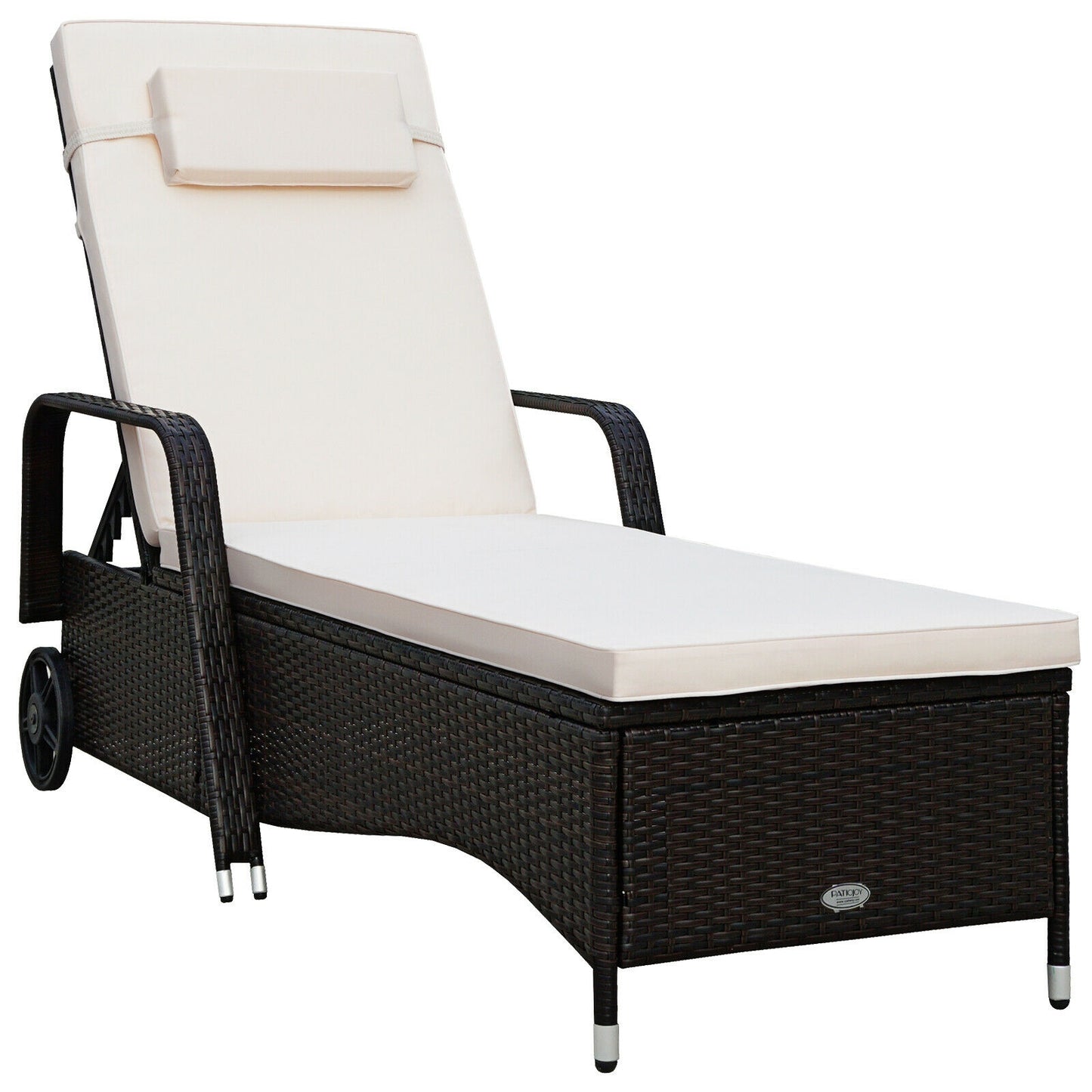 Outdoor Recliner Cushioned Chaise Lounge with Adjustable Backrest, White Outdoor Chaise Lounges White at Gallery Canada