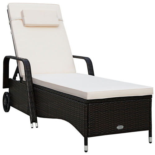 Outdoor Recliner Cushioned Chaise Lounge with Adjustable Backrest, White