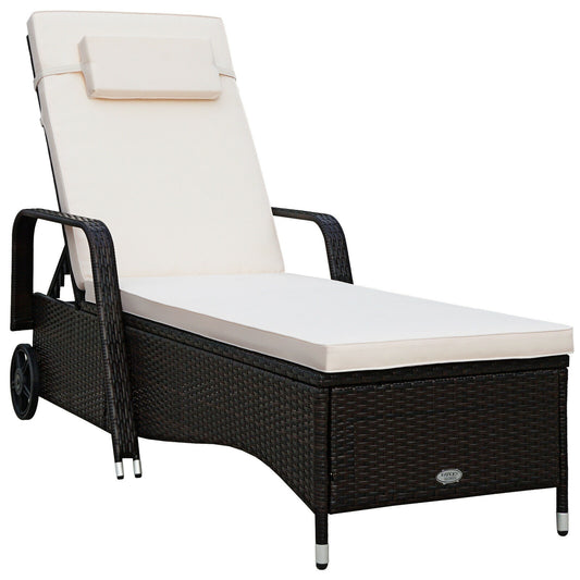 Outdoor Recliner Chaise Lounge, Adjustable Backrest, White Outdoor Chaise Lounges White at Gallery Canada