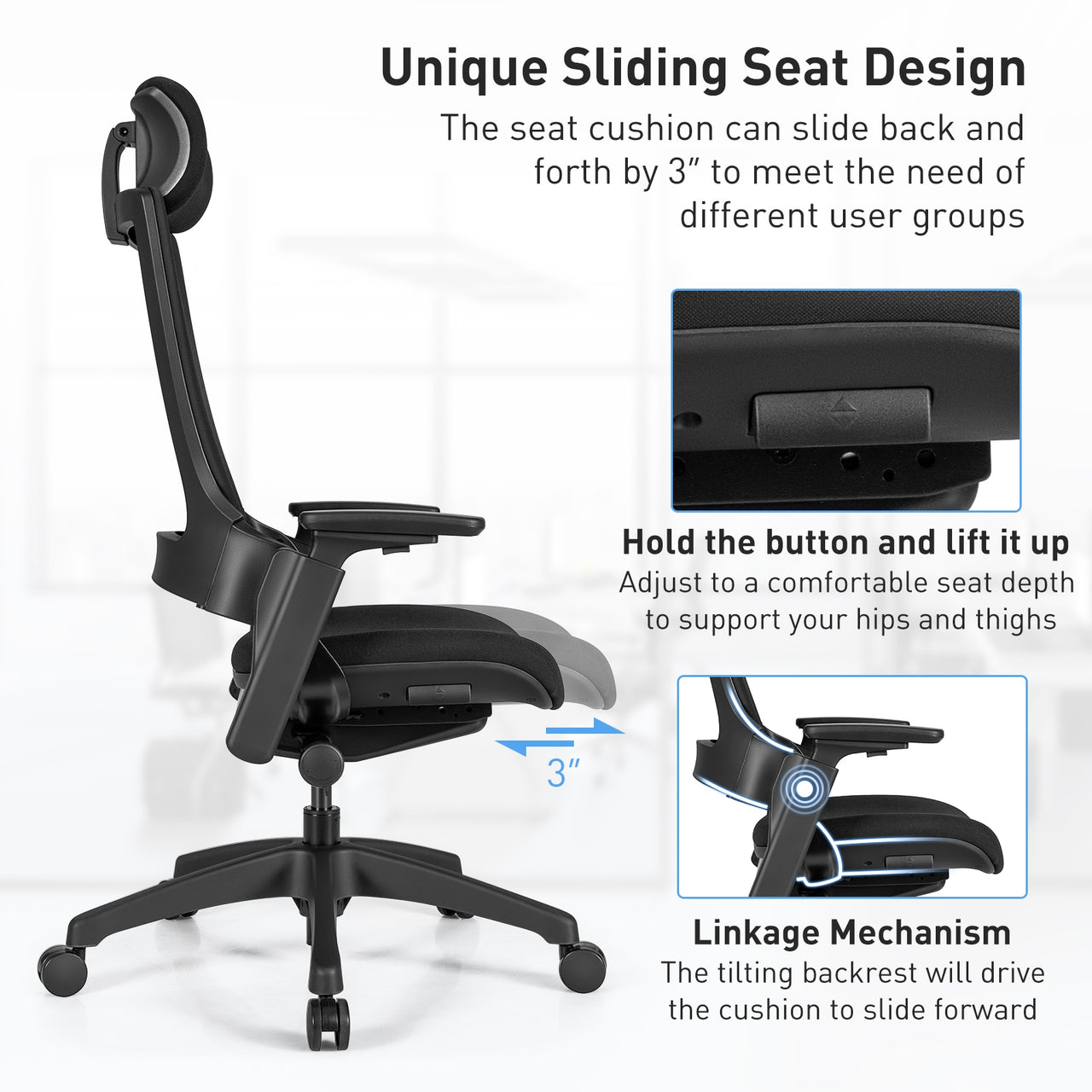 Reclining Computer Desk Chair with 3D Armrests and Headrest - Gallery View 11 of 12