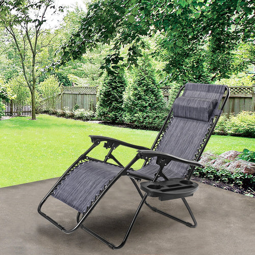 Outdoor Folding Zero Gravity Reclining Lounge Chair with Utility Tray, Gray