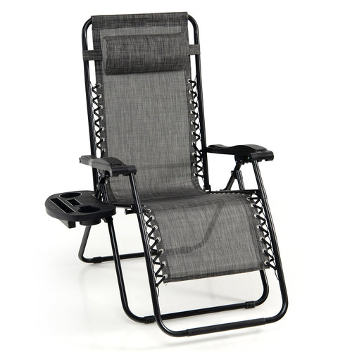 Outdoor Folding Zero Gravity Reclining Lounge Chair with Utility Tray, Gray