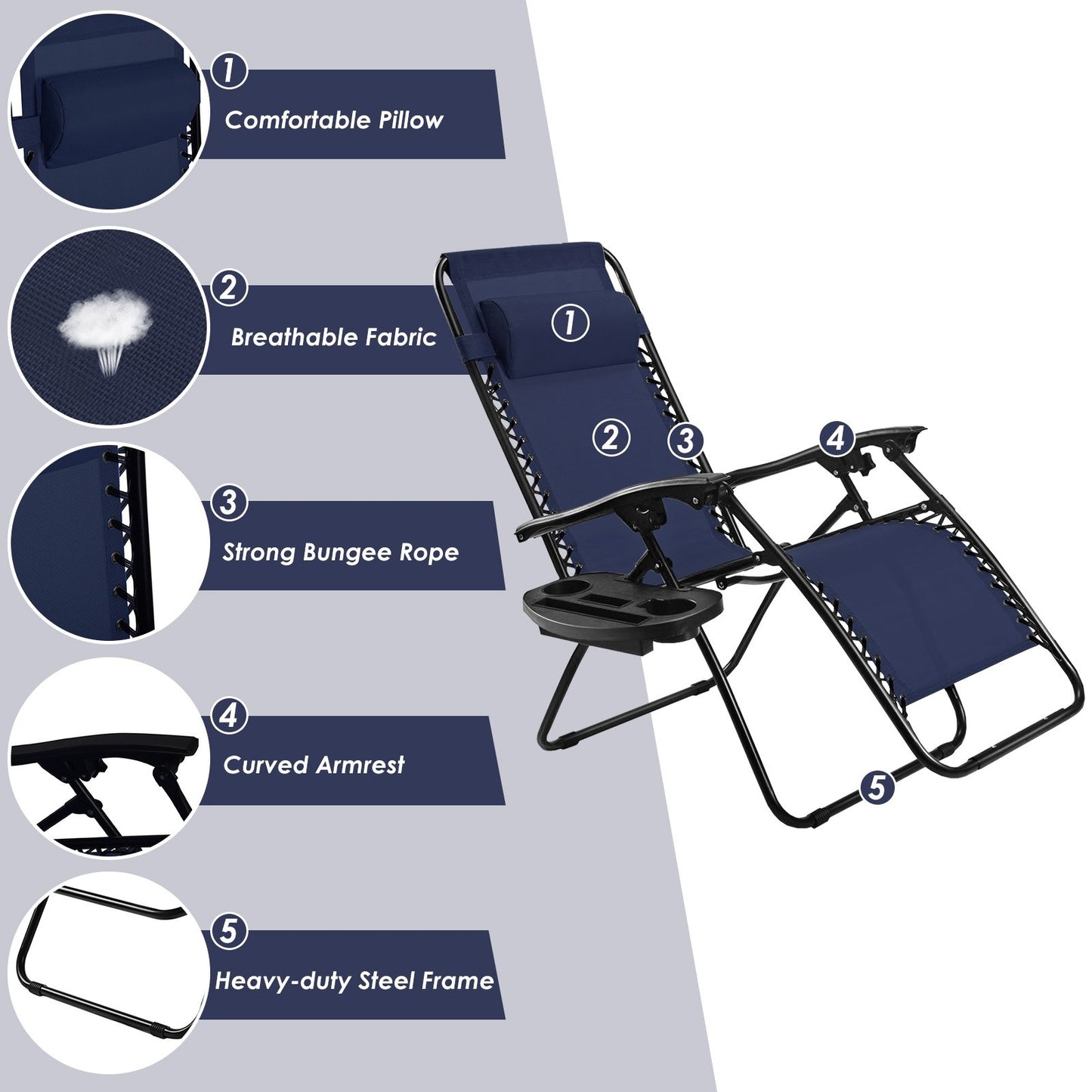Outdoor Folding Zero Gravity Reclining Lounge Chair, Blue - Gallery Canada