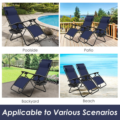 Outdoor Folding Zero Gravity Reclining Lounge Chair, Blue - Gallery Canada