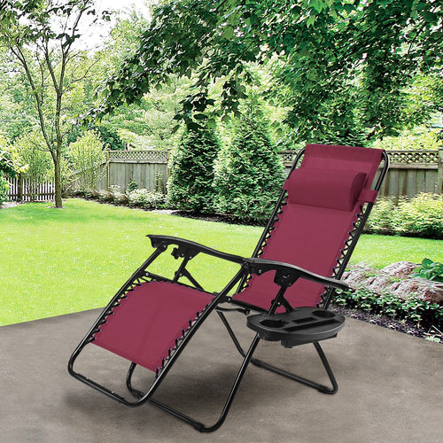 Outdoor Folding Zero Gravity Reclining Lounge Chair, Wine