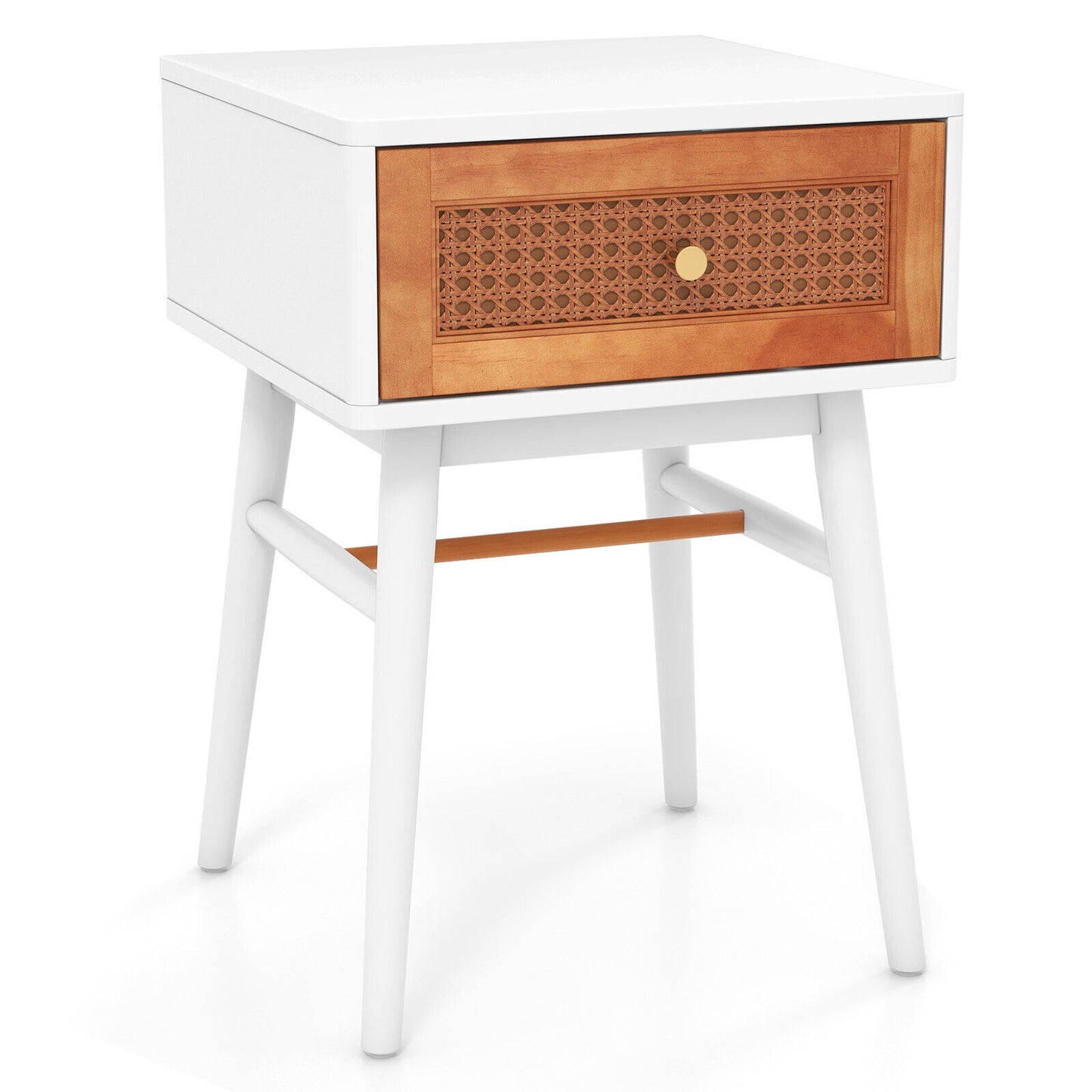 1-Drawer Modern Bedside Table with Solid Wood Legs, White Nightstands at Gallery Canada