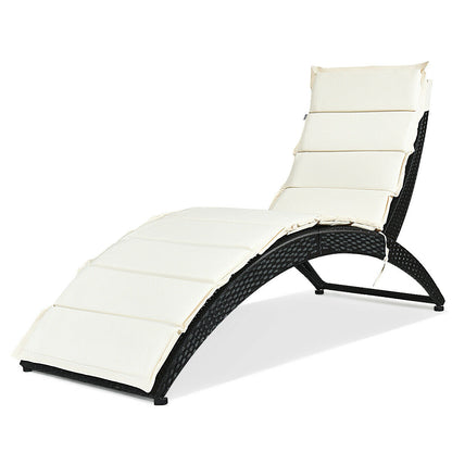 Folding Patio Rattan Portable Lounge Chair Chaise with Cushion, Beige Outdoor Chaise Lounges at Gallery Canada