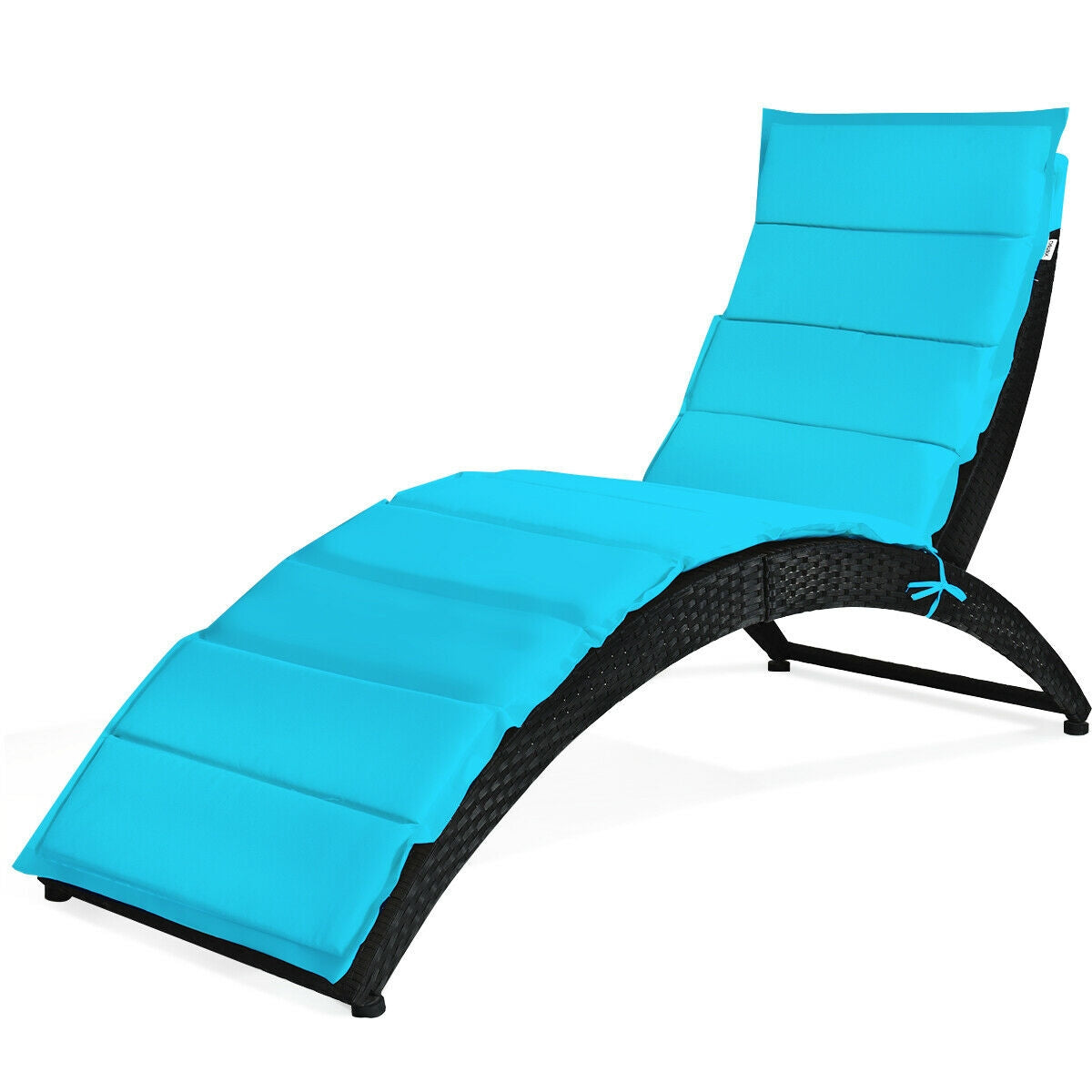 Folding Patio Rattan Portable Lounge Chair Chaise with Cushion, Turquoise Outdoor Chaise Lounges at Gallery Canada
