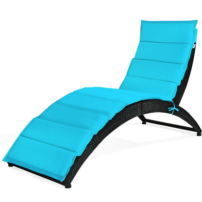 Folding Patio Rattan Portable Lounge Chair Chaise with Cushion, Turquoise Outdoor Chaise Lounges at Gallery Canada