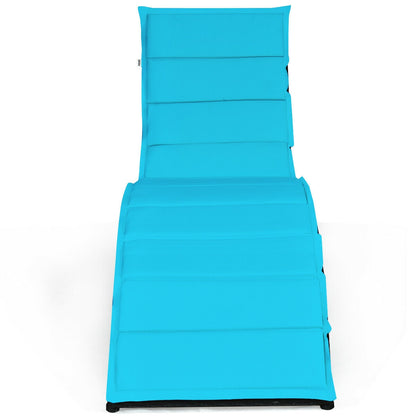 Folding Patio Rattan Portable Lounge Chair Chaise with Cushion, Turquoise Outdoor Chaise Lounges at Gallery Canada