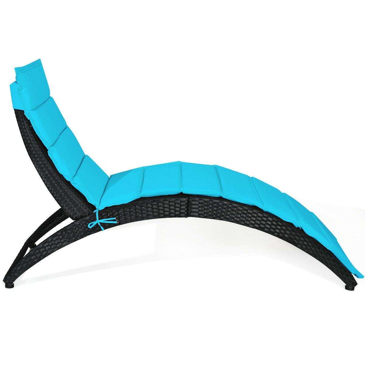Folding Patio Rattan Portable Lounge Chair Chaise with Cushion, Turquoise Outdoor Chaise Lounges at Gallery Canada