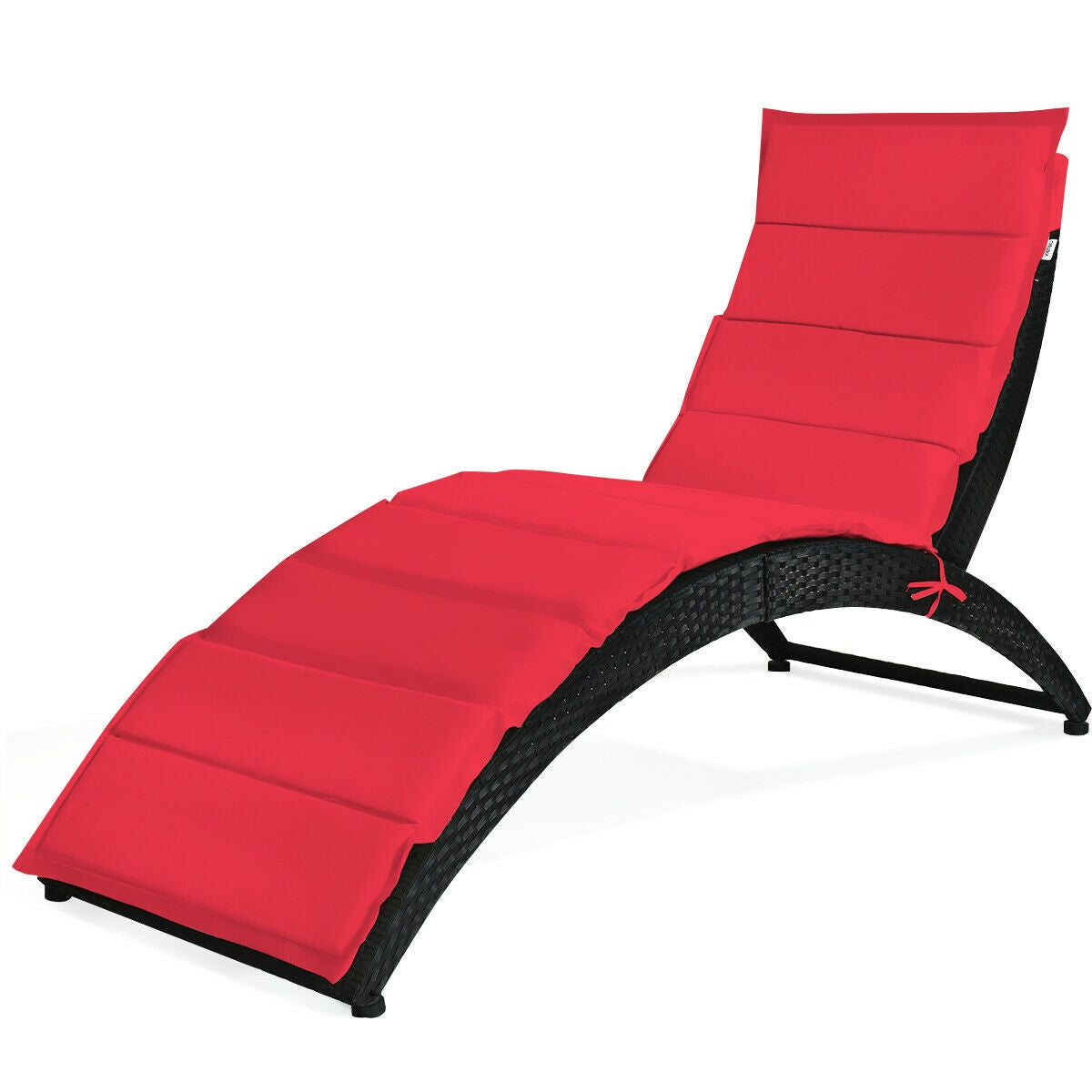Folding Patio Rattan Portable Lounge Chair Chaise with Cushion, Red Outdoor Chaise Lounges at Gallery Canada
