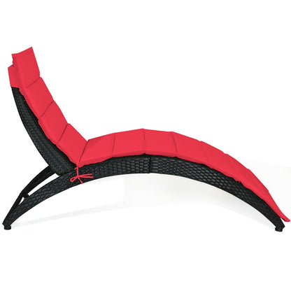 Folding Patio Rattan Portable Lounge Chair Chaise with Cushion, Red Outdoor Chaise Lounges at Gallery Canada