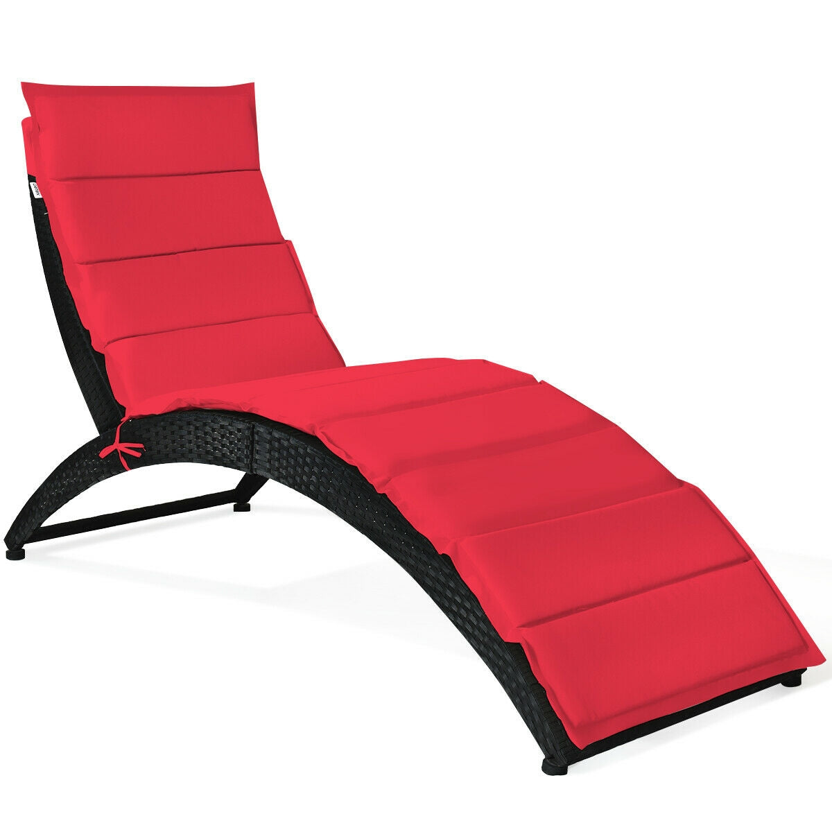 Folding Patio Rattan Portable Lounge Chair Chaise with Cushion, Red Outdoor Chaise Lounges Red at Gallery Canada