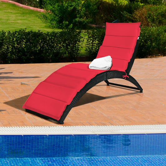 Folding Patio Rattan Portable Lounge Chair Chaise with Cushion, Red Outdoor Chaise Lounges Red at Gallery Canada