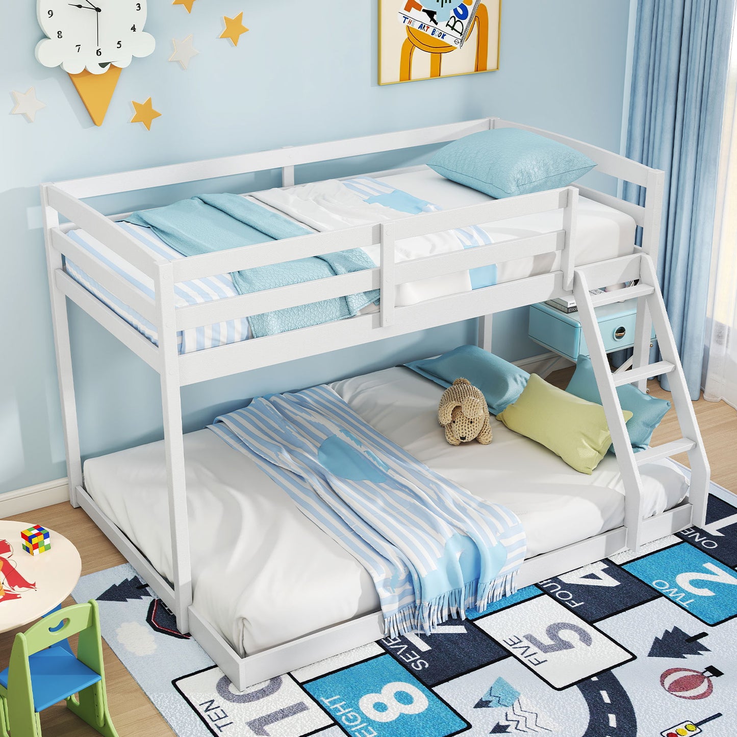 Twin Over Full Bunk Bed Low Floor Bunk Bed Frame, White Bunk Bed Frame at Gallery Canada
