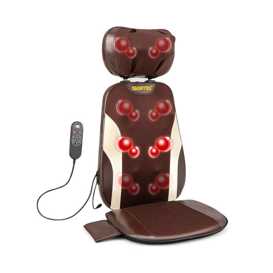 Back Massager Chair Pad with Adjustable Neck Pillow and 3 Speeds, Brown