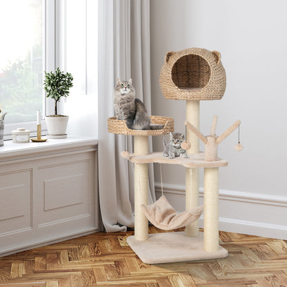 Multi-Level Cat Tree with Condo Hammock and Rotatable Hanging Balls, Natural Cat Trees Condos & Scratchers at Gallery Canada