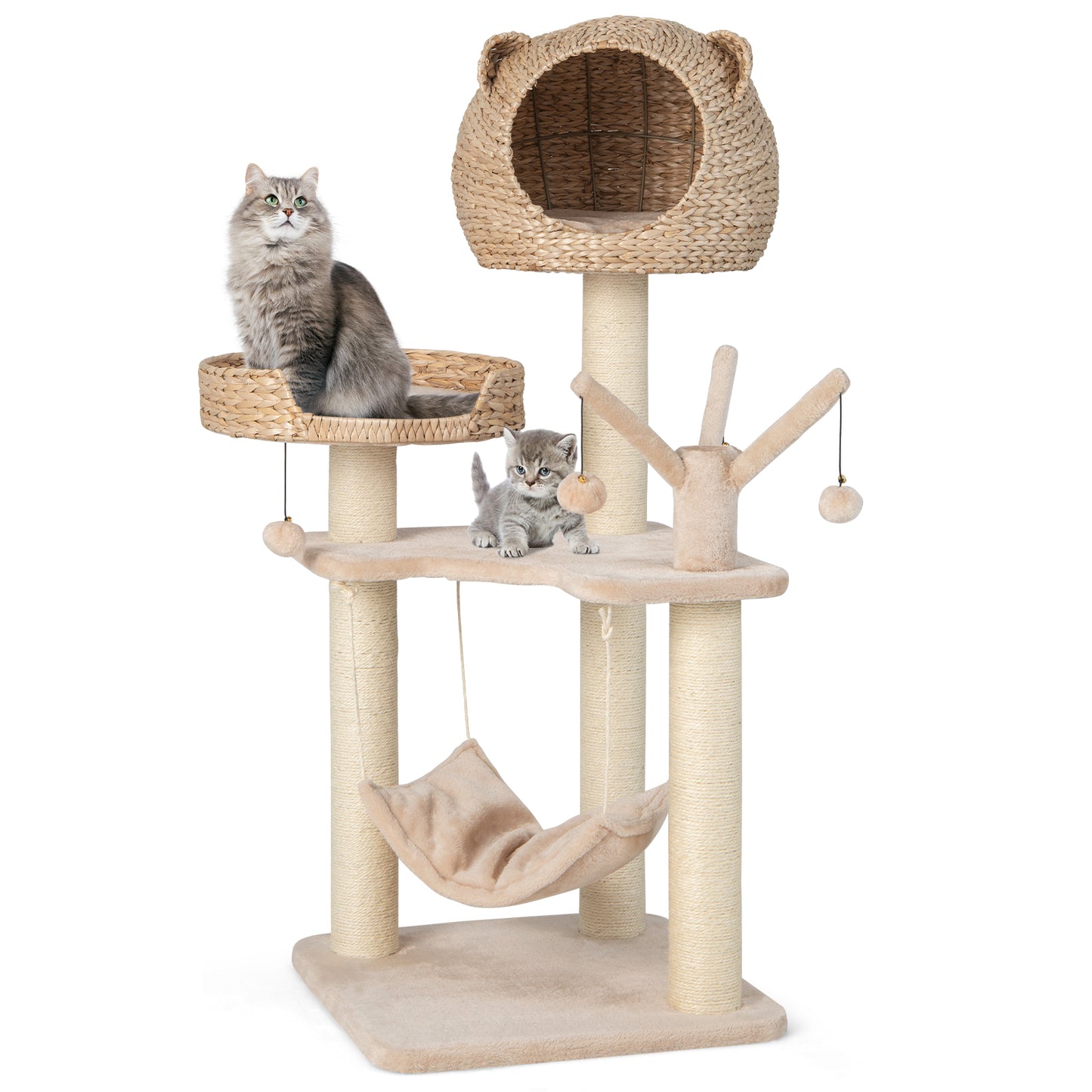 Multi-Level Cat Tree with Condo Hammock and Rotatable Hanging Balls, Natural Cat Trees Condos & Scratchers at Gallery Canada