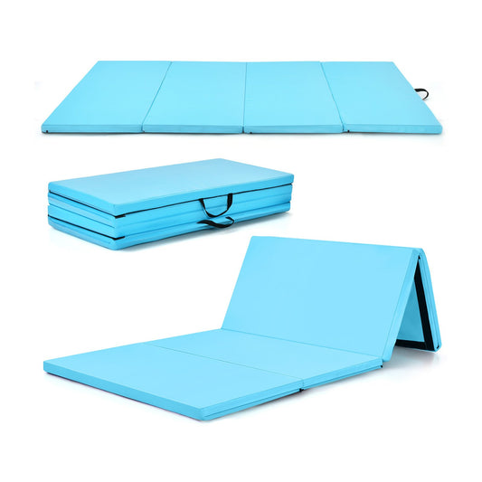 4-Panel Folding Gymnastics Mat with Carrying Handles for Home Gym, Blue