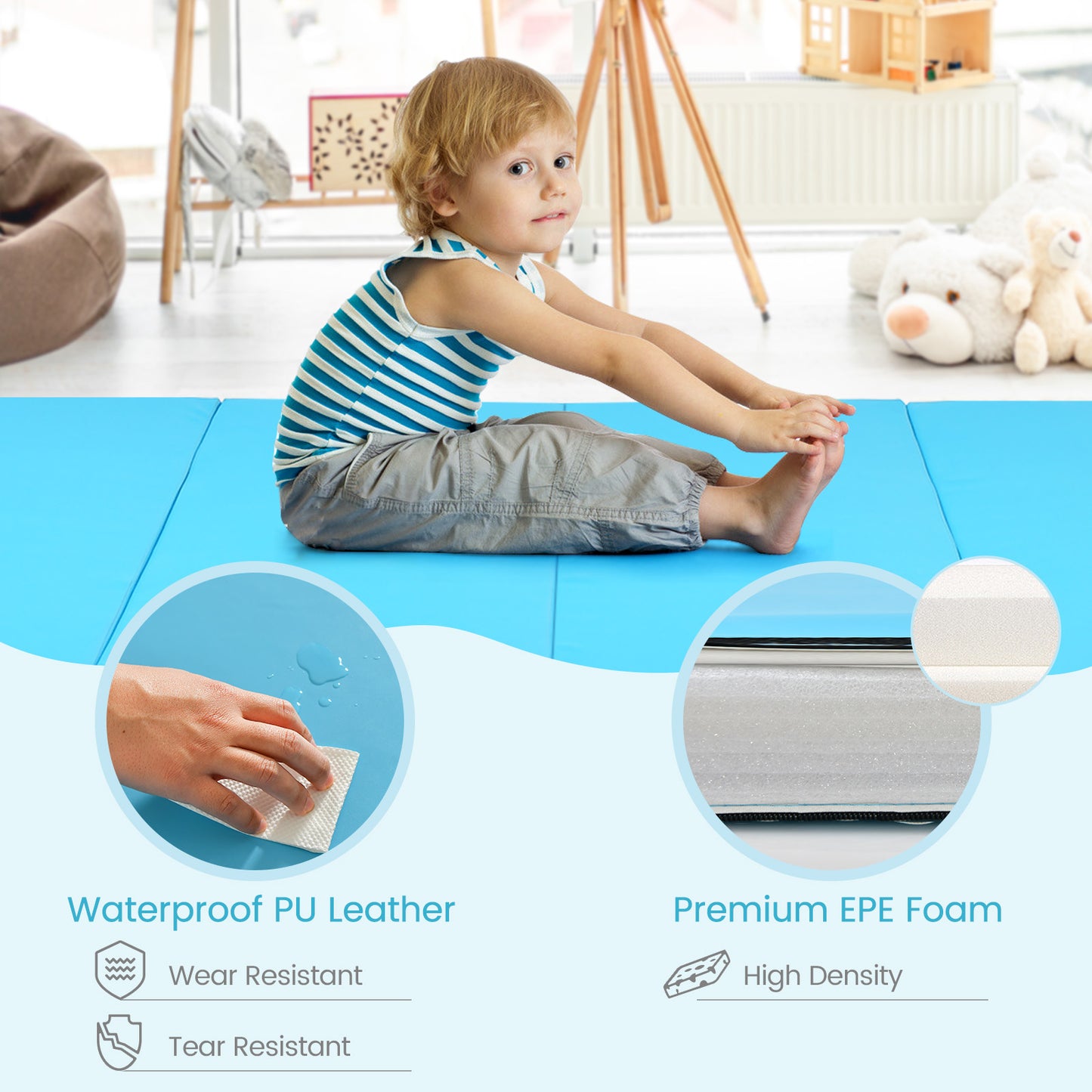 4-Panel Folding Gymnastics Mat with Carrying Handles for Home Gym, Blue Yoga & Gym Mats at Gallery Canada