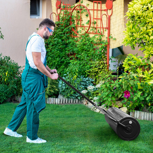 Metal Lawn Roller, Detachable Gripping Handle, Black