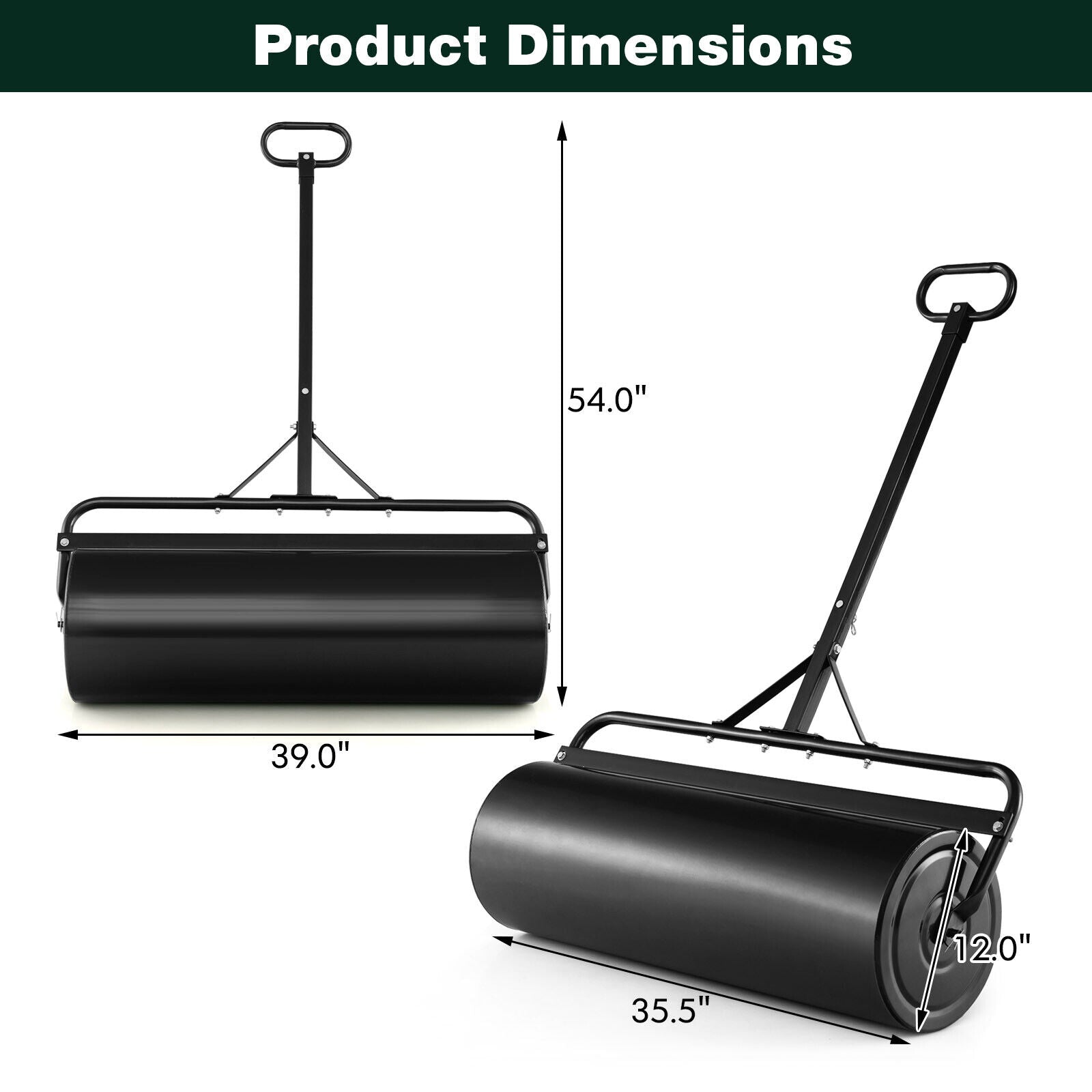 Metal Lawn Roller, Detachable Gripping Handle, Black Lawn Care Tools at Gallery Canada