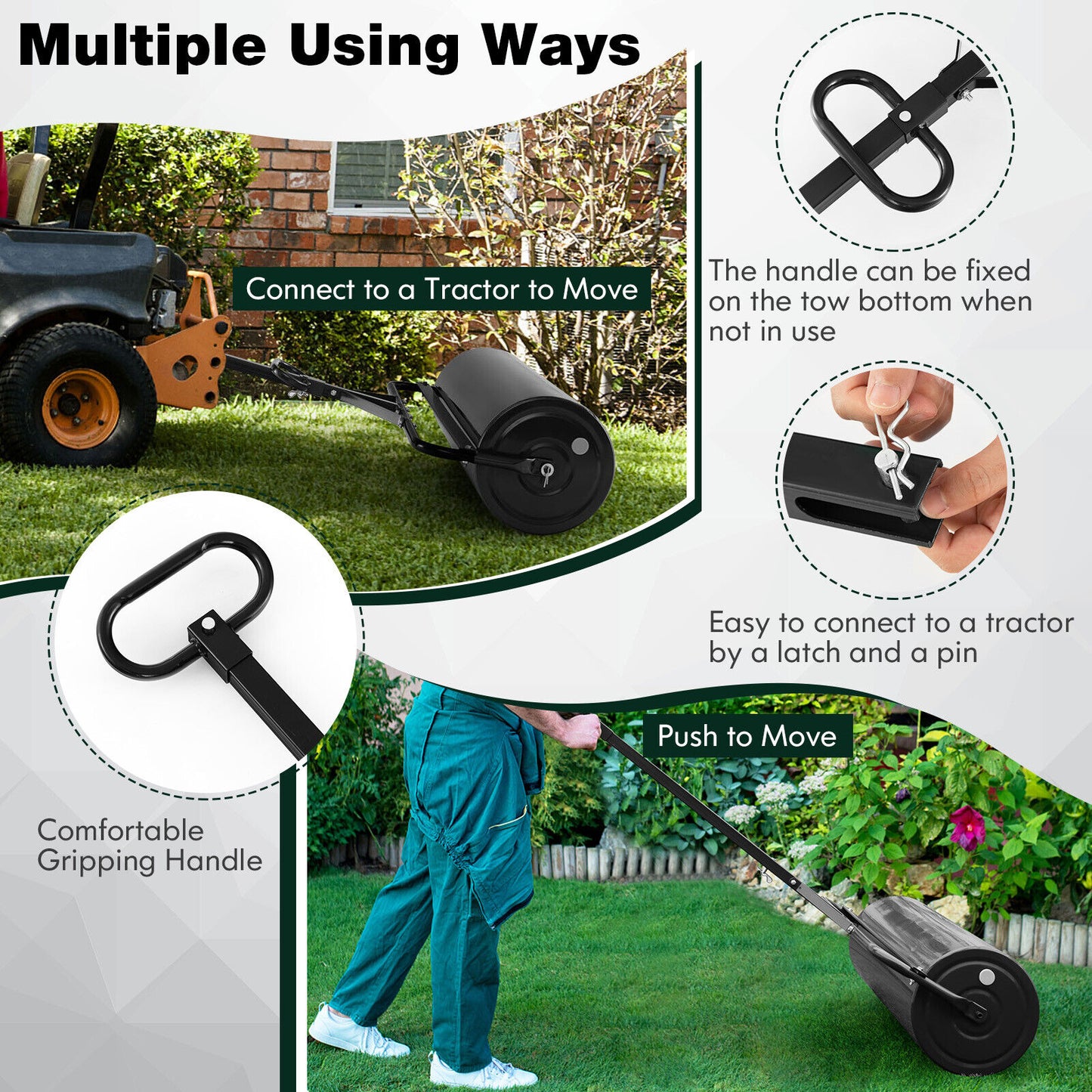 Metal Lawn Roller, Detachable Gripping Handle, Black Lawn Care Tools at Gallery Canada