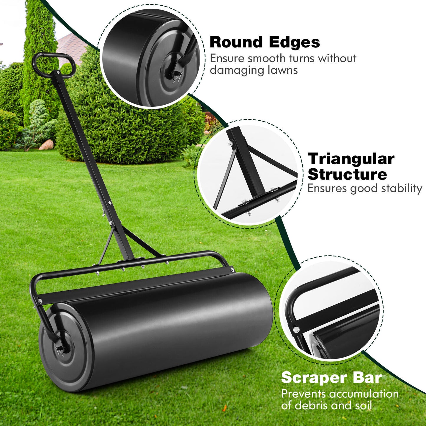 Metal Lawn Roller, Detachable Gripping Handle, Black Lawn Care Tools at Gallery Canada