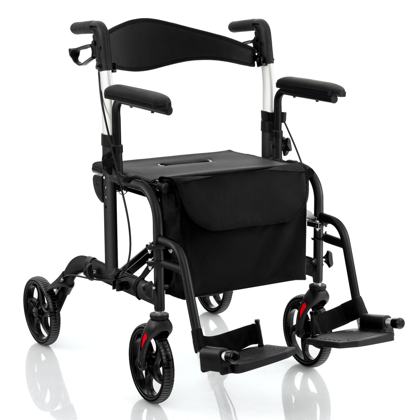 Folding Rollator Walker with Seat and Wheels Supports up to 300 lbs, Black Walkers & Rollators Black at Gallery Canada