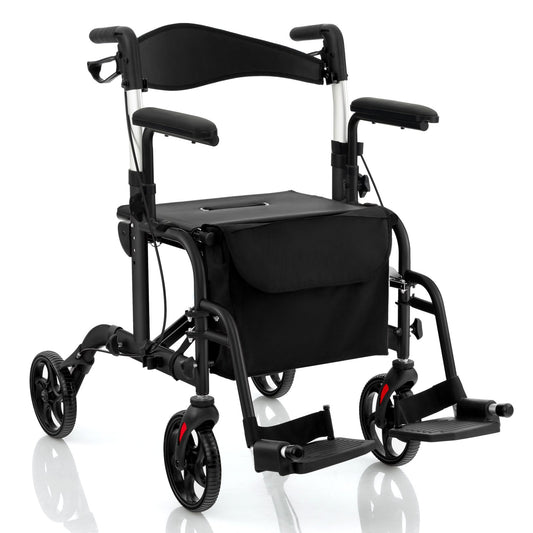 Folding Rollator Walker with Seat and Wheels Supports up to 300 lbs, Black - Gallery Canada