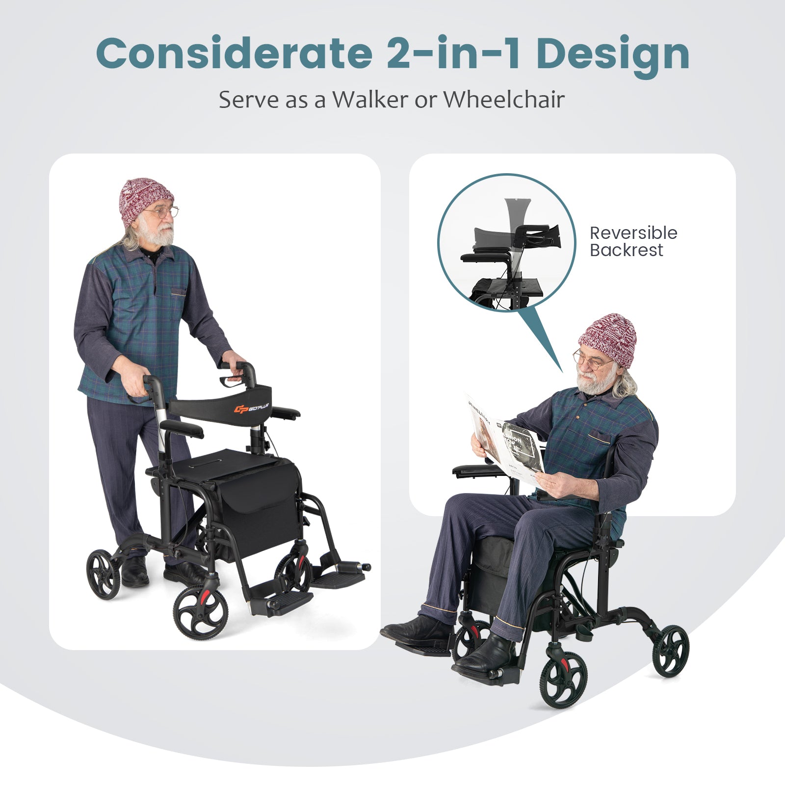 Folding Rollator Walker with Seat and Wheels Supports up to 300 lbs, Black Walkers & Rollators at Gallery Canada